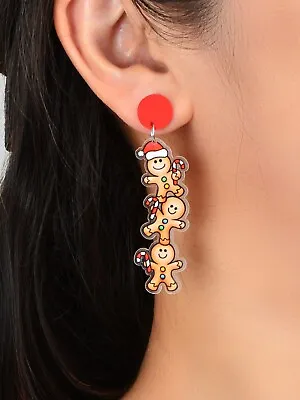 $1.99 • Buy Christmas Cartoon Design Acrylic Gingerbread Man Long Pendant Festival Earrings