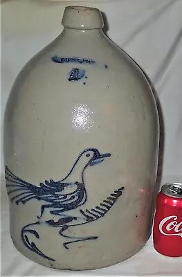 Antique Primitive Usa Stoneware Blue Bird Crock Whites Utica N.y. Salt Glaze #4 • $750