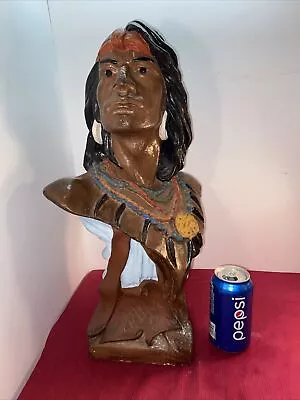 Vtg 1930’s? Native American Indian BRAVE Bust Cigar Shop Display SOLID Chalkware • $112.49