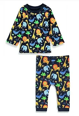 Baby Boys Navy Blue Jogger Outfit Jungle Safari Animal Top & Jogger Leggings Set • £11.99