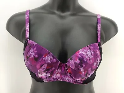 Marie Meili Purple/Black Floral & Lace T-Shirt Bra Size 34D • £25.08