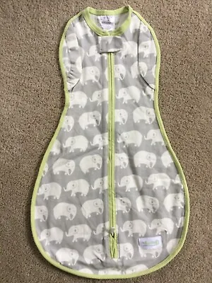 $7.99 • Buy WOOMBIE 0-3m 5-13lbs Gray White Elephants Original Baby Swaddle Sleep Sack