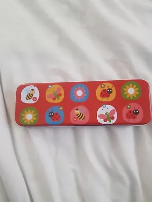 School Stationary Metal Case Pencil Case Bugs & Flowers 20x7x2cm • £3