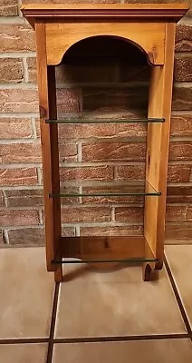 Solid Pine Wood 3 Thick Glass Shelves Hanging Wall Mount Hutch Style Vtg • $97.98