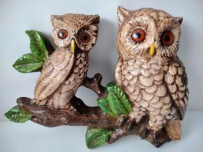 Vintage Chalkware Owls On Tree Branch Wall Hanging Plaque 8  X 10 1/2  • $14.95