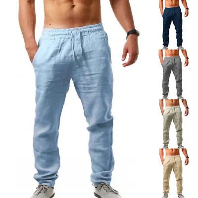 $13.43 • Buy Men's Summer Beach Loose Cotton Linen Pants Yoga Drawstring Elasticated Trousers
