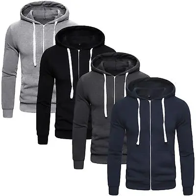 Mens Plain Fleece Zip Up Hoodie Sweatshirt Hooded Zipper Sports Jumper Top S 5XL • £11.99