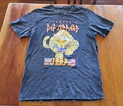 Def Leppard Shirt Adult Size Large Acid Wash Black Tour Pyromania 1983 FREE POST • $28.95