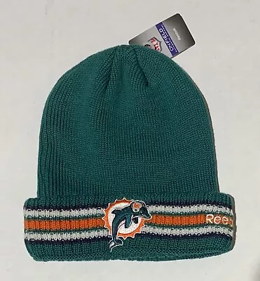 NWT Miami Dolphins Teal/White/Orange Cuff Knit Hat By Reebok NFL On Field • $18