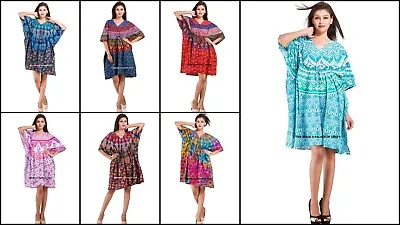 $38.49 • Buy Indian Cotton Mandala Printed Short Kaftan Kimono Night Wear Dress For Womens 