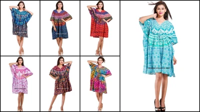$38.49 • Buy Indian Cotton Mandala Printed Short Kaftan Kimono Night Wear Dress For Womens 