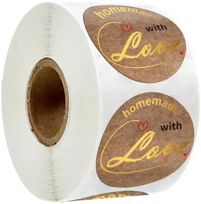 Home Made With Love Stickers Homemade Labels Thank You Heart Round Craft Gift • £0.99