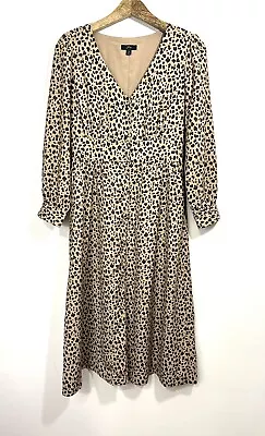 J Crew A Line Button Front Midi Dress Size 6 Leopard Animal Print Long Sleeve • $29.95