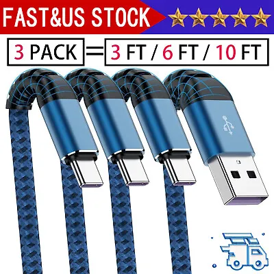 3Pack Braided USB C Type-C Fast Charging Data SYNC Charger Cable Cord 3/6/10FT • $7.39