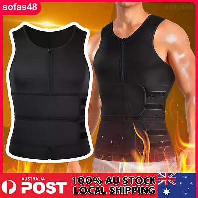 Mens Neoprene Body Shaper Zipper Waist Trainer Sauna Sweat Weight Loss Vest AU • $29.79