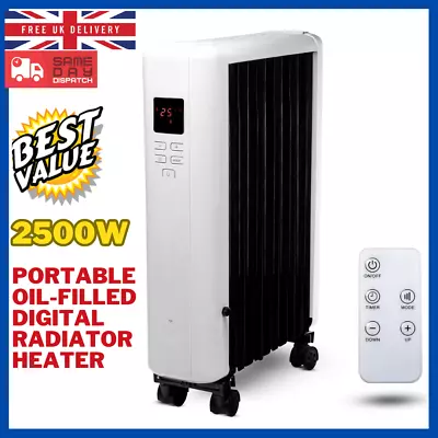 Portable Oil-Filled Digital Radiator Heater - With 10 Wavy ECO-Fins 2500W - Used • £34.99