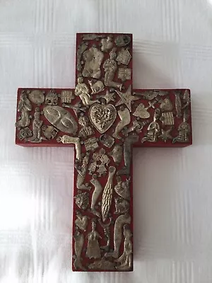 Vtg 3D Mexican Folk Art Milagros Wood Cross From Collection At Cholos Oahu HI • $37.99