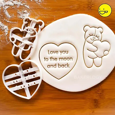 Set - Love You To The Moon And Back & Cute Bear Hugging A Heart Cookie Cutters • £16.92