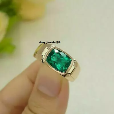 3Ct Cushion Lab Created Green Emerald Men's Wedding Ring 14K Yellow Gold Plated • $96.96