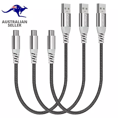 Short USB C Cable 30Cm 3 Pack Fast Charging USB A To Type C Cord Nylon Braided • $34.99