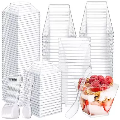 100 Pack Mini Dessert Cups With Lids And Spoons2 Oz Clear Plastic Parfait Ap... • $30.79