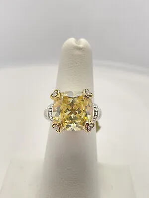 Judith Ripka Two 18K & Sterling 4 Diamond Ring Size 5.75 Weighs 10.9 Grams • $225