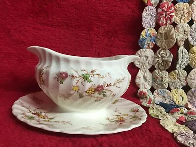 Vtg Myott Heritage China England Gravy Boat On Plate Floral Hand Engraved  • $16.50