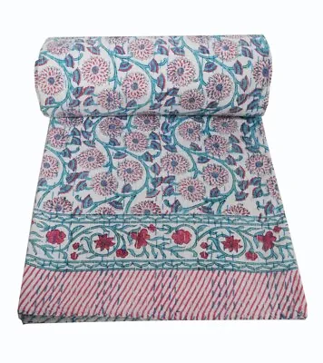 £35.40 • Buy Indian Hand Block Print Kantha Quilt Bedding Bedspread Blanket Cotton Throw King