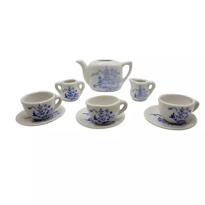 Vtg. Jaymar Miniature Tea Set Porcelain Blue White Pagoda Childs Toy Japan 1970s • $8.79