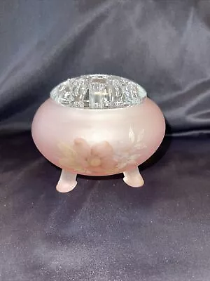 Viking Glass Flowerlite Flower Frog  Pink Bowl Painted Frosted Vintage • $78