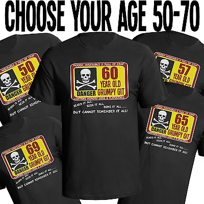 Mens 50th - 70th Birthday Gift T-Shirt Organic GRUMPY GIT Choose Year 50 To 70 • £10.45