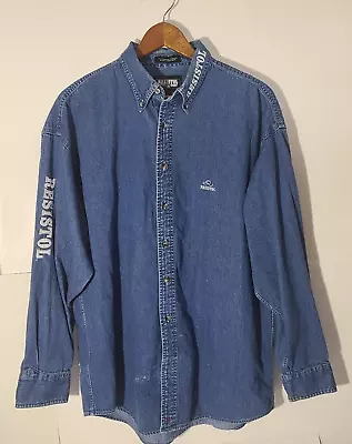 Resistol Rodeo Gear Men's Western Embroidered Denim L/S Large Button Up Shirt • $20