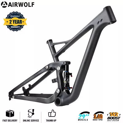 AIRWOLF 29er Full Suspension Carbon Mountain Bike Frame AM MTB Fiber 142*12mm • $1127.77