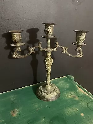 Vintage Brass Candelabra 3 Arm Candle Holder 9  Ornate Heavy • $49.99