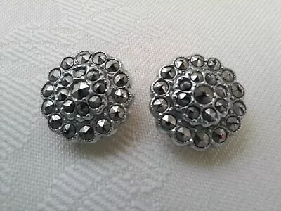 Vintage Marcasite  Clip Earrings 1.5 Cm Round • £5.49