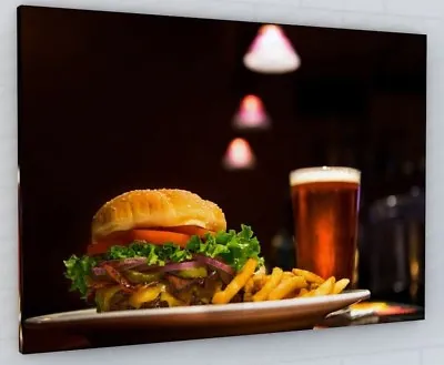 Burger Pub Food Cafe Takeaway Canvas Wall Art Picture Large  • £24.63