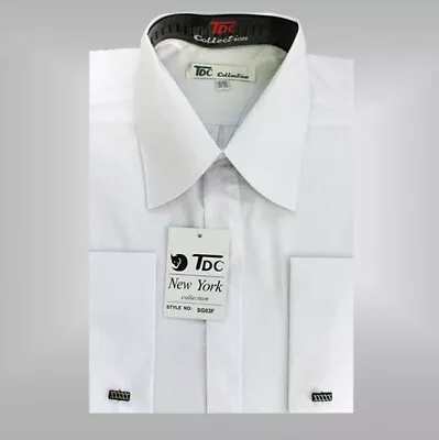 Men's French Cuff Solid Dress Shirt 03F2 Classic Fit Contrast Collar • $19.99