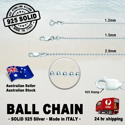 $64.99 • Buy BALL Chain - 100% SOLID 925 Sterling Silver (options)