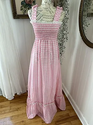 Vtg Candi Jones Maxi Sundress Dress Summer Prairie Pink Checkered Gingham 1960 • $49.98