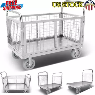 4 In1 Platform Truck Cart W/ Cage Swivel Casters Foldable Heavy Duty Grocery New • $283.49