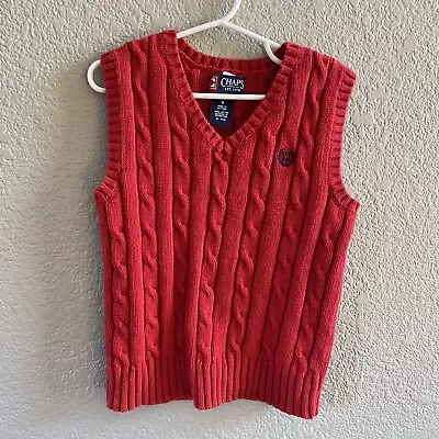 Chaps Boys Red Cable Knit Cotton Sweater Vest Size 6 Holiday Pictures Preppy • $11.95