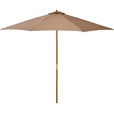 Outsunny 3(m) Wooden Garden Parasol Sun Shade Outdoor Umbrella Canopy Khaki • £51.99