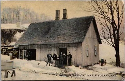 Vintage 1910s Vermont Postcard  A Modern Vermont Maple Sugar Camp  Canada Cancel • $5.25