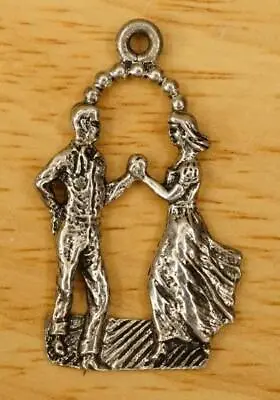 Vintage 925 Sterling Silver Jewelry Square Dancing Couple Necklace Pendant • $22.49