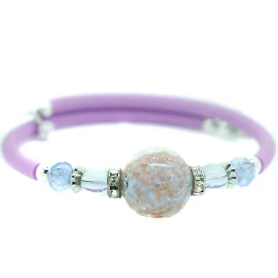 Murano Glass Bracelet Purple Bronze Blue And Silver Handmade Bead From Venice • £12.95