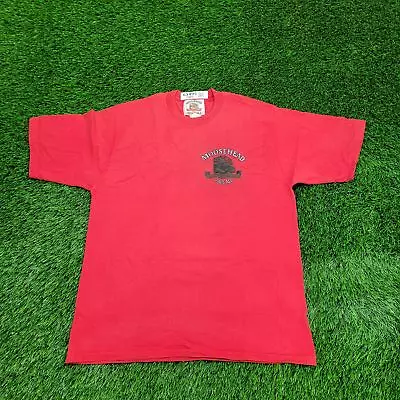 Vintage 90s Moosehead Pale-Ale Brewery Shirt L-Short 20x26 Single-Stitch Red USA • $27.33