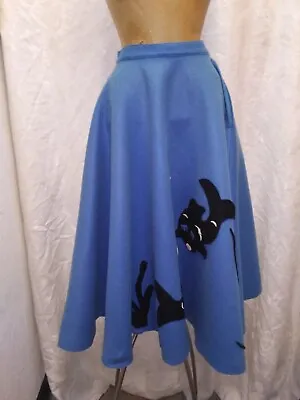 Vintage 1950's Genuine Blue Wool  Poodle  Skirt Black Applique Small • $89