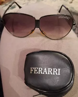 Vintage Ferrari Aviator Folding Sunglasses With Zip Case Preowned. Black Frame • $25