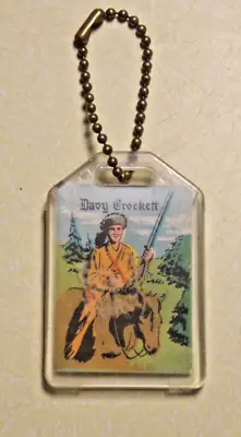 Vintage Davy Crockett On Horseback Plastic Keychain Color Art • $7