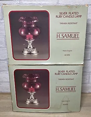 2x Vintage H Samuel Ianthe Silver Plated Ruby Georgian Candle Lamp Boxed • £14.99